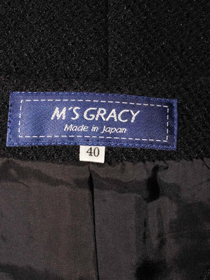 エムズグレイシー 724702 ジャケット 40 ブラック ウール リボン カメリアジップ ノーカラー IT8U5BQ9ZIX7