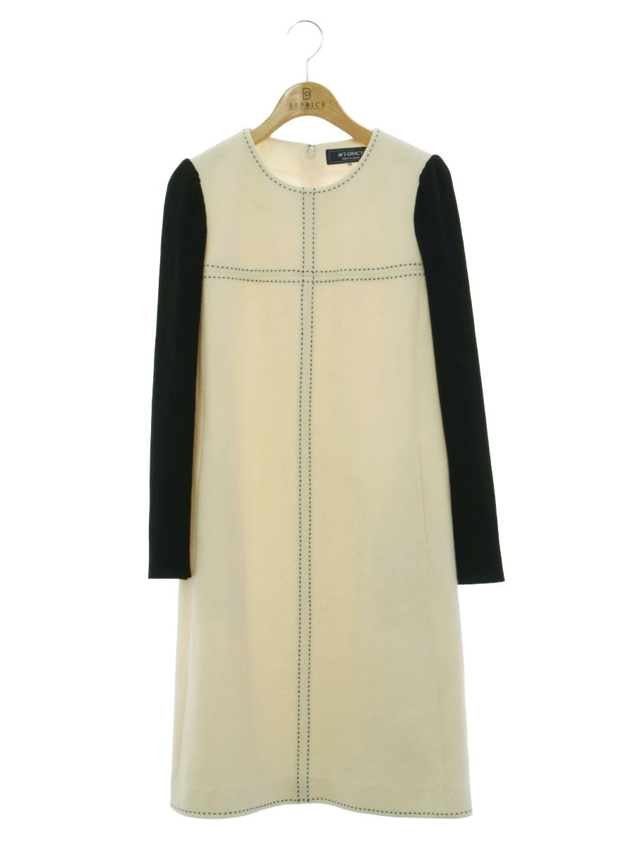 エムズグレイシー Black & White One-piece 811543 ワンピース 38 ホワイト/ブラック バイカラー ステッチ ITBKZNJMW4M8