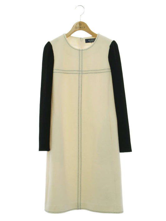エムズグレイシー Black & White One-piece 811543 ワンピース 38 ホワイト/ブラック バイカラー ステッチ ITBKZNJMW4M8