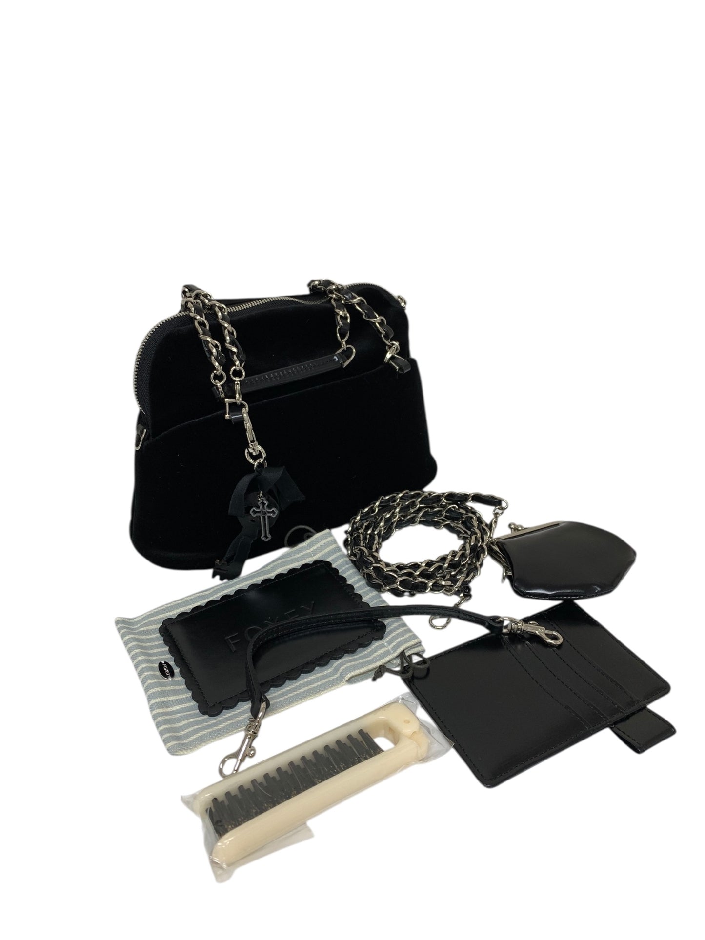 フォクシーブティック マカロンバッグ ブラック ベロア チェーン IT2QN91IWPH8