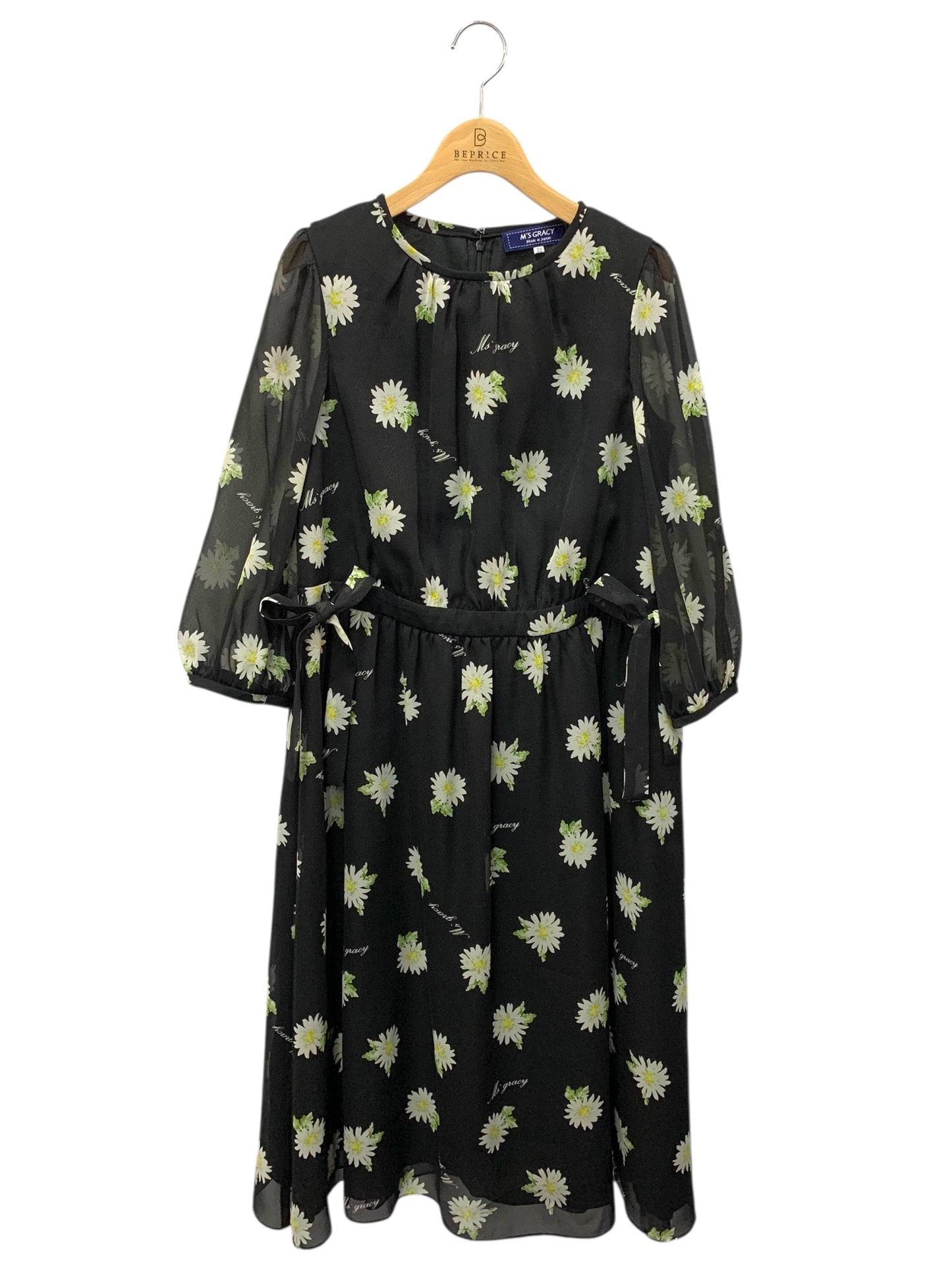 エムズグレイシー 211120 ワンピース ブラック フラワーモチーフ IT7U6XOH94K8