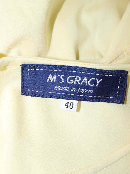 エムズグレイシー 215313 カットソー 40 イエロー フェイクパール リボン ITDGNGDL9IOK
