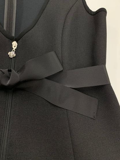 エムズグレイシー 411511 ジャンパースカート 40 ブラック ボンディング リボン フロントジップ IT6P9PIUTY2O