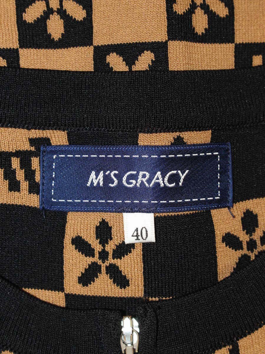 エムズグレイシー Monogram Cardigan 818529 カーディガン 40 ブラウン フラワーWジップ ニット IT93NDRJD2D5