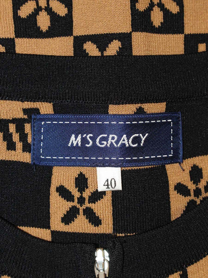 エムズグレイシー Monogram Cardigan 818529 カーディガン 40 ブラウン フラワーWジップ ニット IT93NDRJD2D5