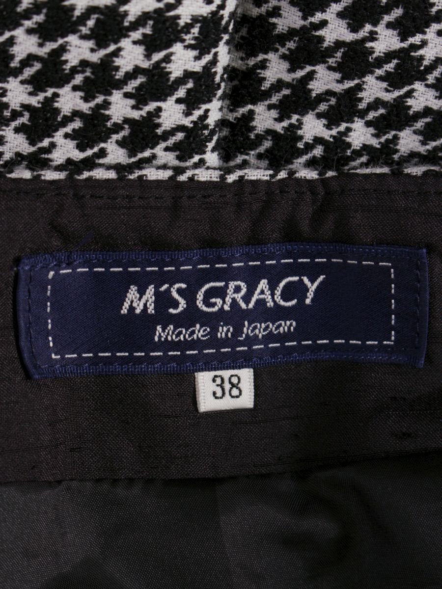 エムズグレイシー 317524 スカート 38 ブラック 千鳥柄ライン入りタックスカート ITP1V3NU37CG 【SALE】