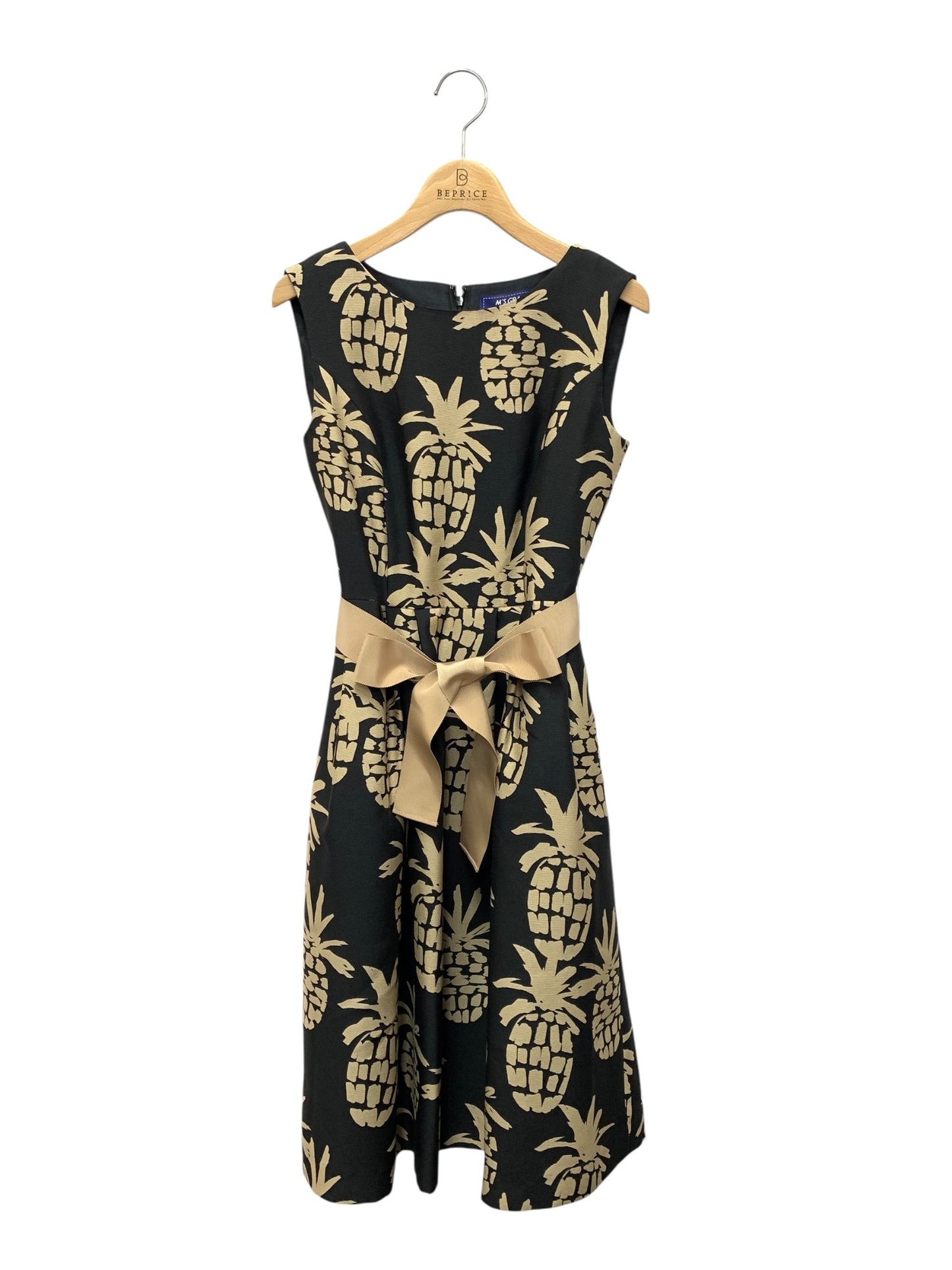 エムズグレイシー 111335 ワンピース 36 ブラック パイナップルモチーフ ウエストリボン IT8RI4CUBE00