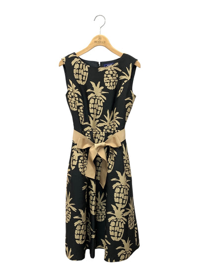 エムズグレイシー 111335 ワンピース 36 ブラック パイナップルモチーフ ウエストリボン IT8RI4CUBE00