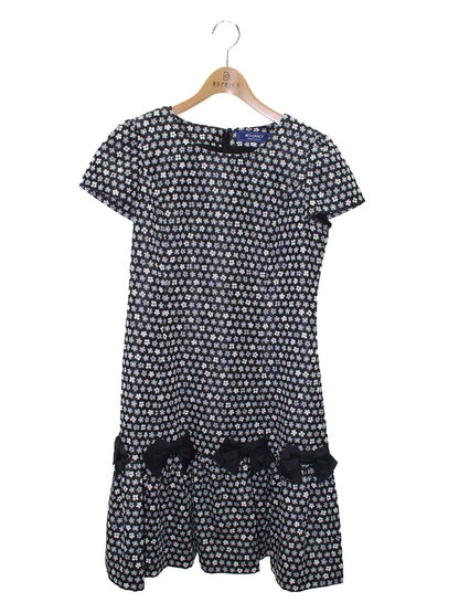 エムズグレイシー 721514 ワンピース 40 ブラック/ホワイト/グレー フラワーモチーフ リボン ITESL7225LXC