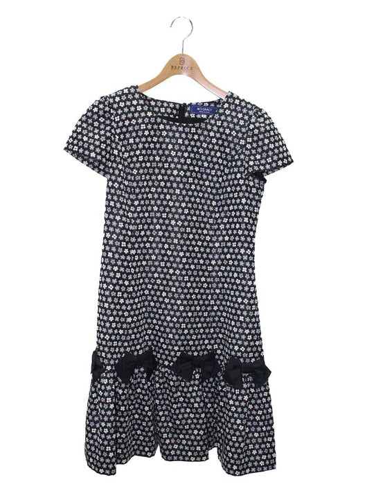 エムズグレイシー 721514 ワンピース 40 ブラック/ホワイト/グレー フラワーモチーフ リボン ITESL7225LXC