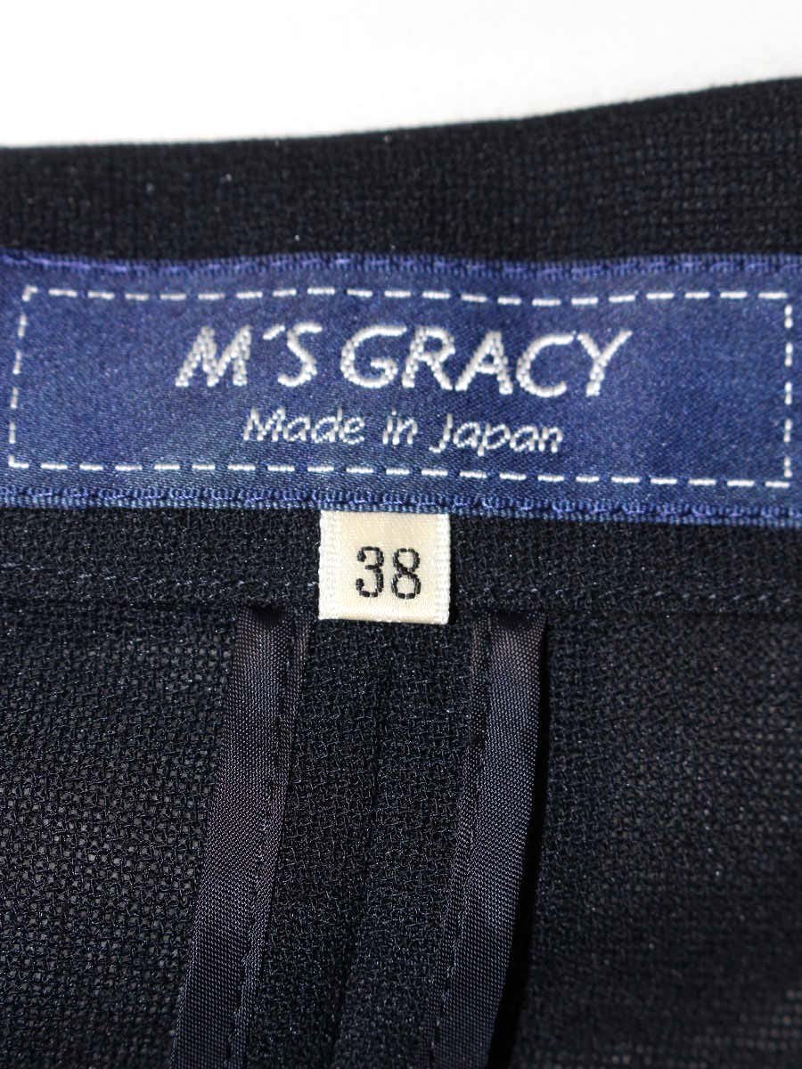 エムズグレイシー 814325 ジャケット 38 ネイビー 薄手 カメリアボタン IT35PU23MBLU