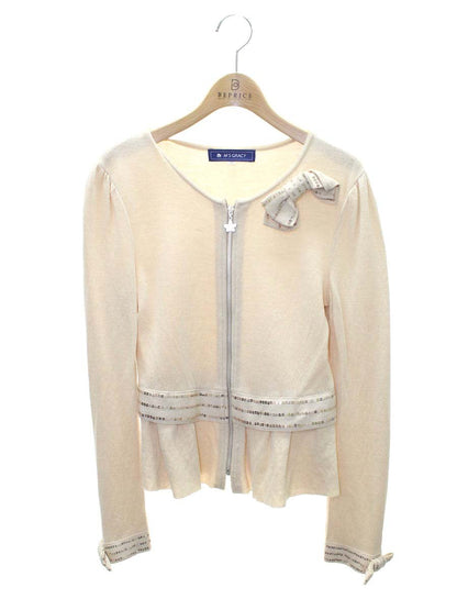 エムズグレイシー 328711 カーディガン 38 ベージュ カメリアジップ スパンコール ITM4SVKQ7H9Y