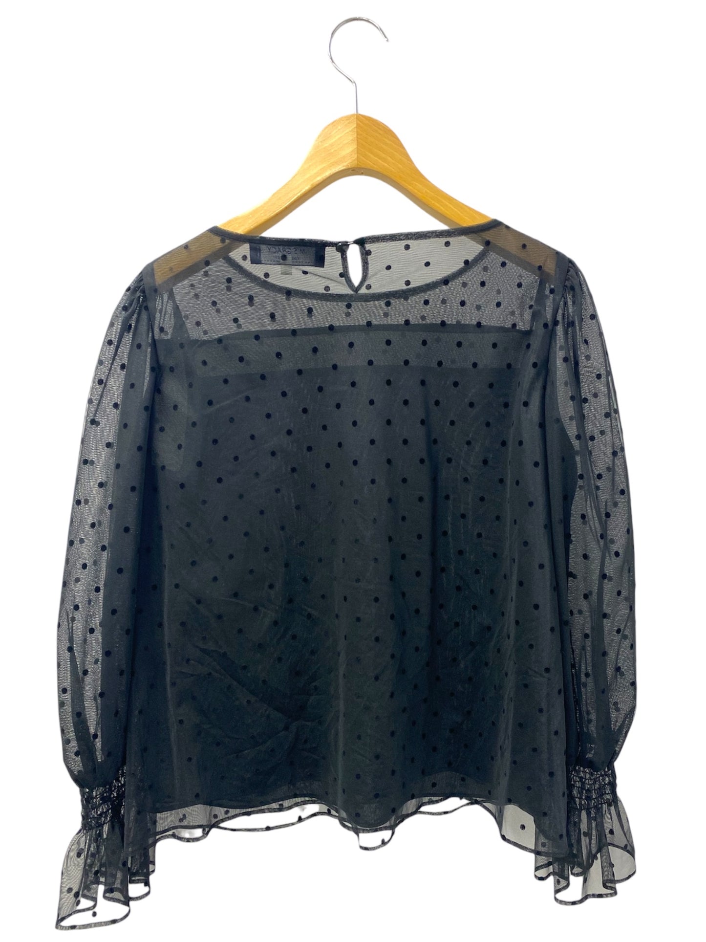 エムズグレイシー Tulle Blouse 010112 Tシャツ カットソー 38 ブラック ベロア ドット柄 IT6AXPCSW8G8 【SALE】