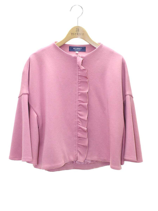 エムズグレイシー 314515 ノーカラージャケット 38 ピンク フリル フラワージップ ITP8W1QBPB40