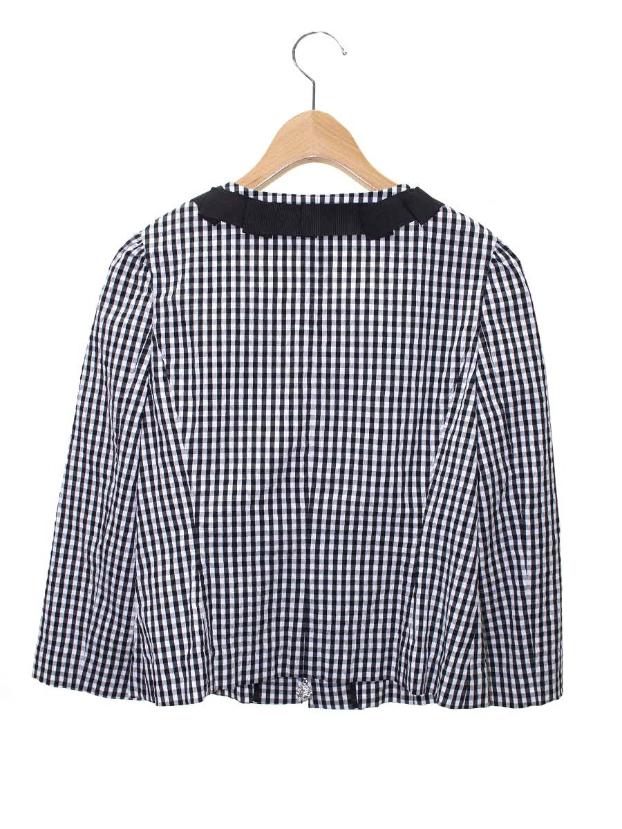 エムズグレイシー 814311 ジャケット 40 ブラック ギンガムチェック フラワージップ リボン IT7E1IXTOPIU