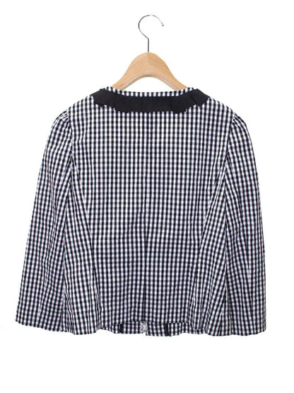 エムズグレイシー 814311 ジャケット 40 ブラック ギンガムチェック フラワージップ リボン IT7E1IXTOPIU