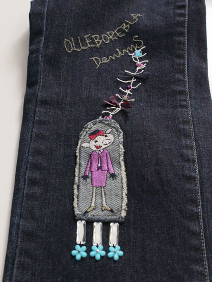 アルベロベロ 318090 デニムパンツ M ネイビー パッチワーク ビジュー IT6YMBK11OIQ