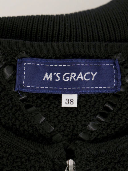 エムズグレイシー 818137 カーディガン 38 ブラック ジップアップ リボン ITS86AEXJOXG
