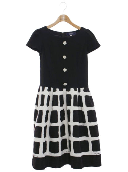 エムズグレイシー 911124 ワンピース 38 ブラック 花 ラインストーン IT3ZSBNXNRO0