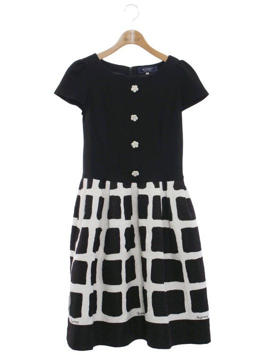 エムズグレイシー 911124 ワンピース 38 ブラック 花 ラインストーン IT3ZSBNXNRO0