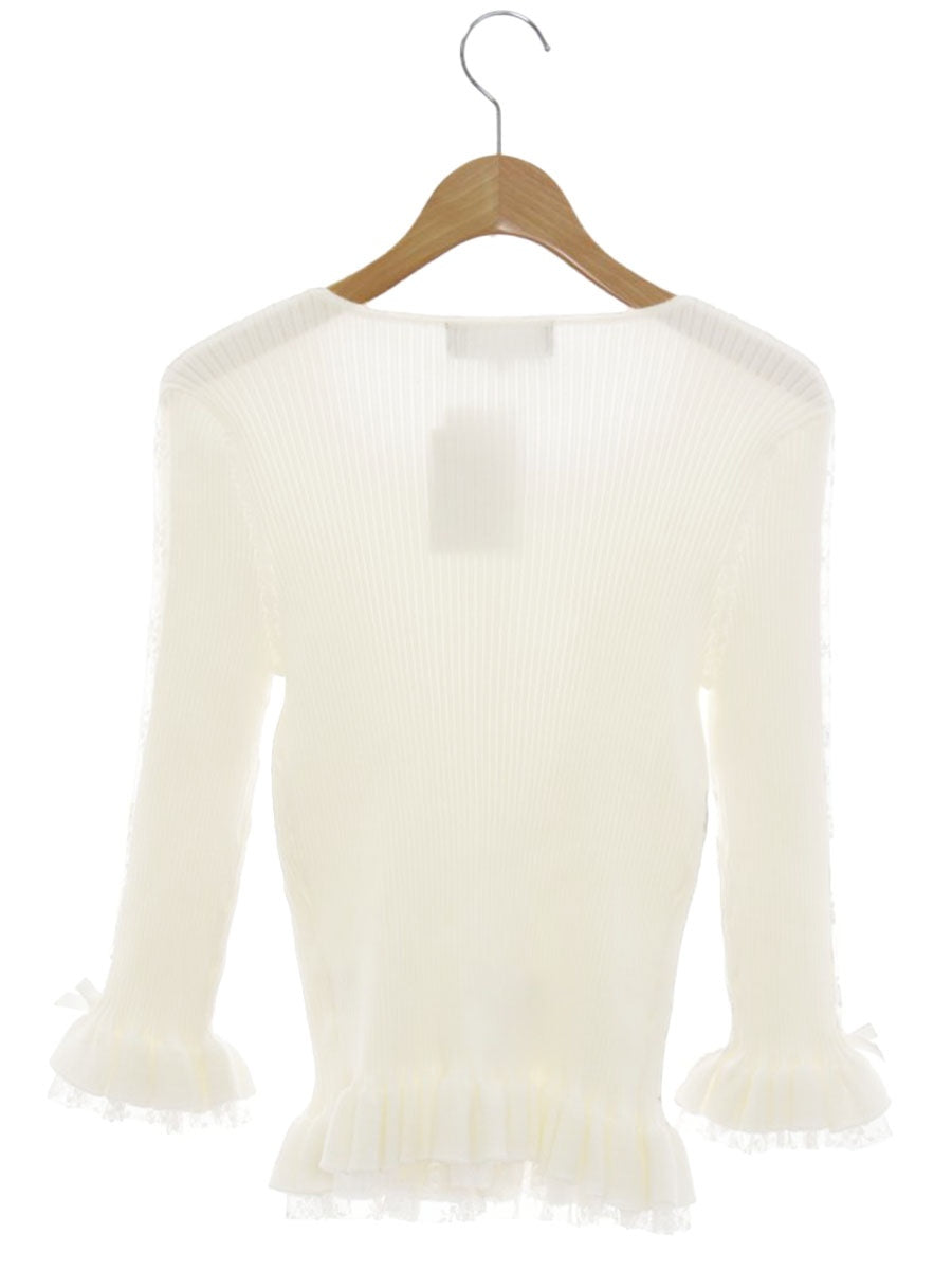 エムズグレイシー 818329 カーディガン 40 ホワイト フリル レース リボン フラワーボタン ITZMR63KGTEH