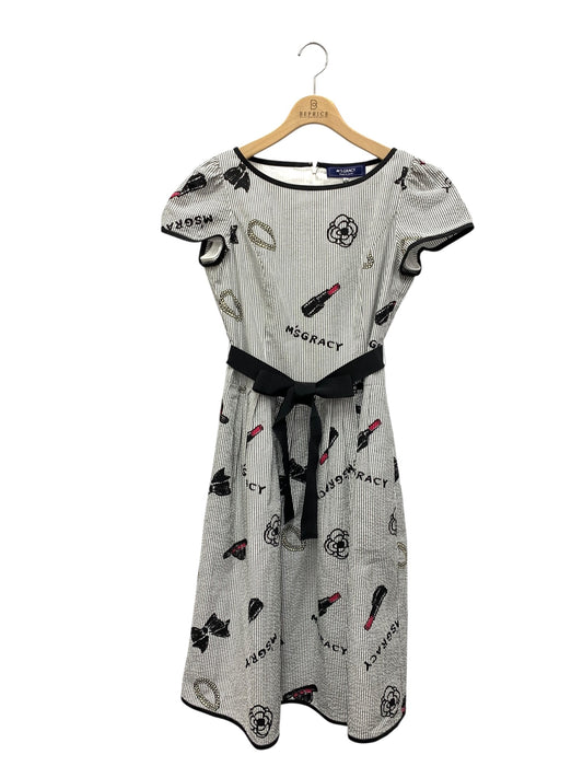 エムズグレイシー 511323 ワンピース 40 マルチカラー サッカー生地 リボン ストライプ 口紅 イラスト ITZ67I6FOYTC