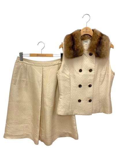 フォクシーブティック 18310 セットアップ 42 ベージュ ベスト スカート セーブルファー付 ITHHPM6IXYHO