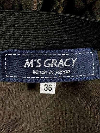 エムズグレイシー 217508 スカート 36 ブラウン ビジューボタン キルティング フレア ITV3ZGVJYC33