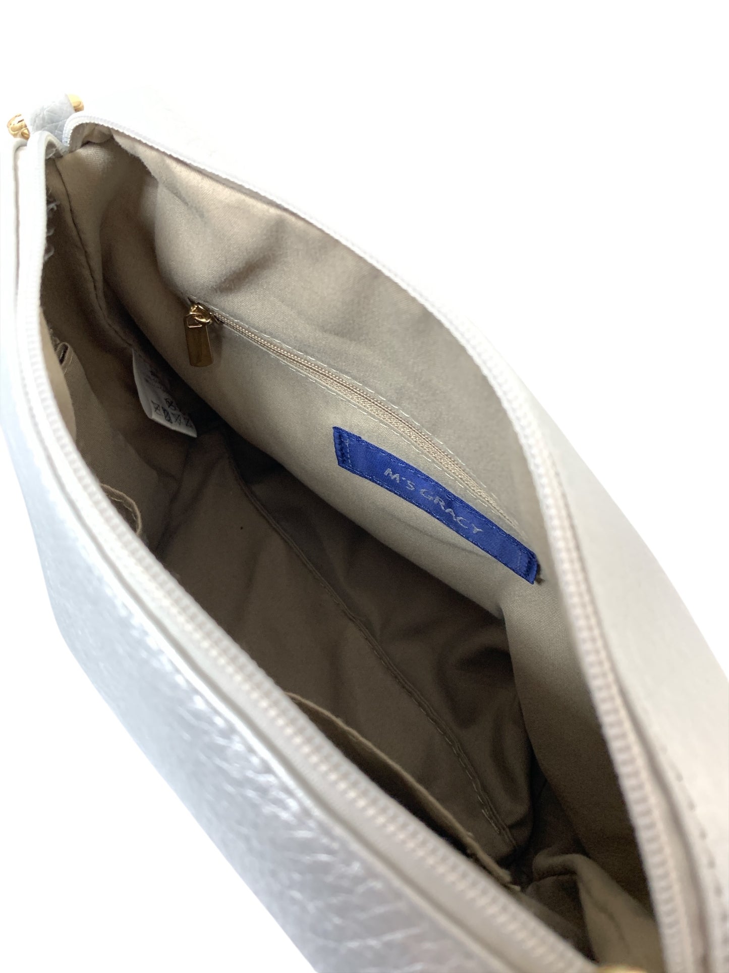 エムズグレイシー フリンジリボントートバッグ 394304 シルバー IT3Y18A3RXV3