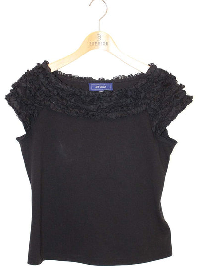 エムズグレイシー 115314 Tシャツ カットソー 38 ブラック 衿フリル ITZIKT6W4KDC