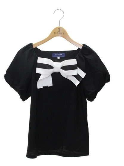 エムズグレイシー 915313 Tシャツ カットソー 40 ブラック パフスリーブ リボン ITE0Z16SFYU4