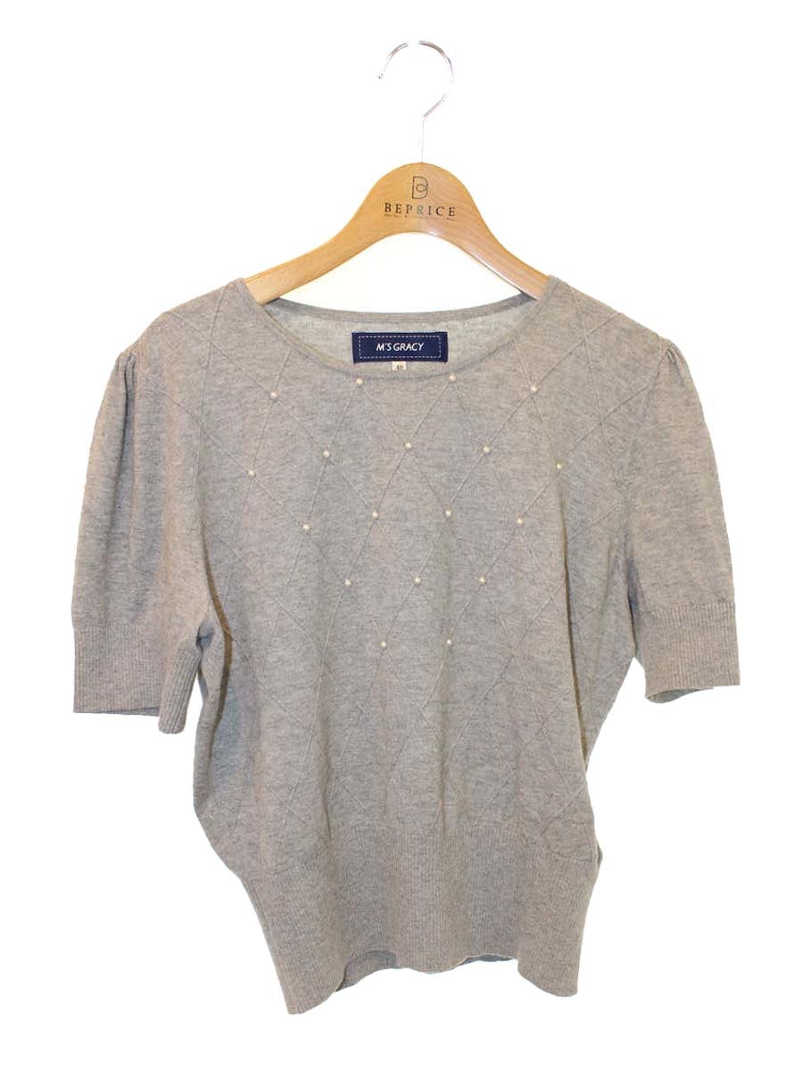 エムズグレイシー 118528 カットソー 40 グレー カシミヤ フェイクパール ITSLY3QKNXEC