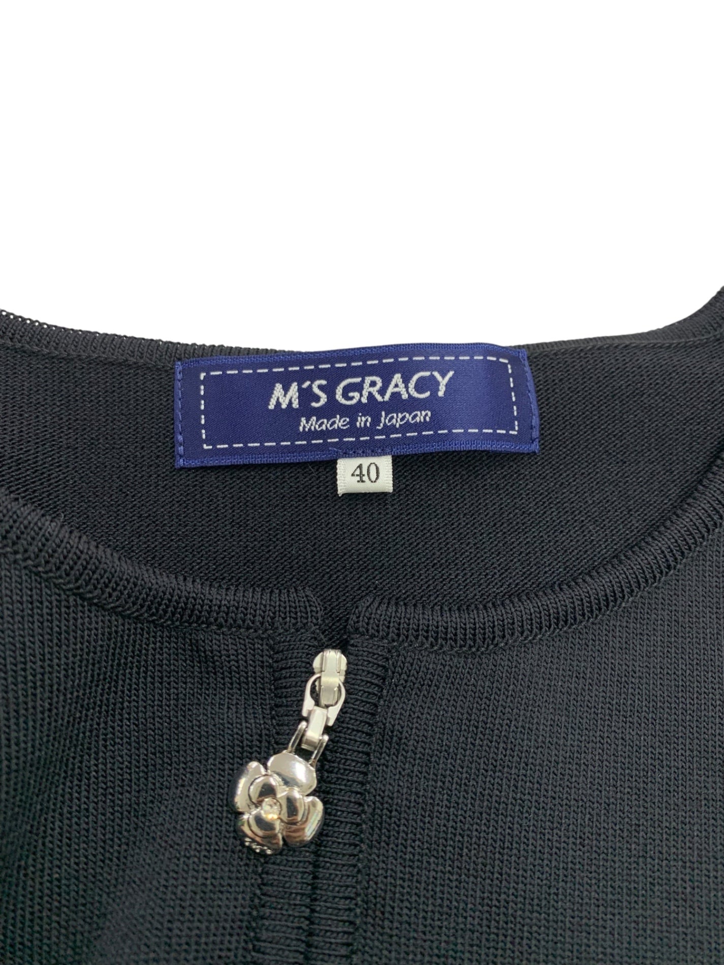 エムズグレイシー 318101 カーディガン 40 ブラック ジップアップ 袖リボン ITJXQFPODRY0