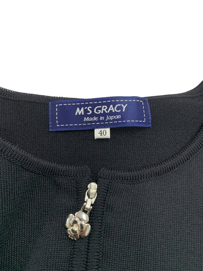 エムズグレイシー 318101 カーディガン 40 ブラック ジップアップ 袖リボン ITJXQFPODRY0