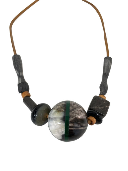 マルニ ネックレス グレー ストーンモチーフ 石 レザー IT6KRC45OH88