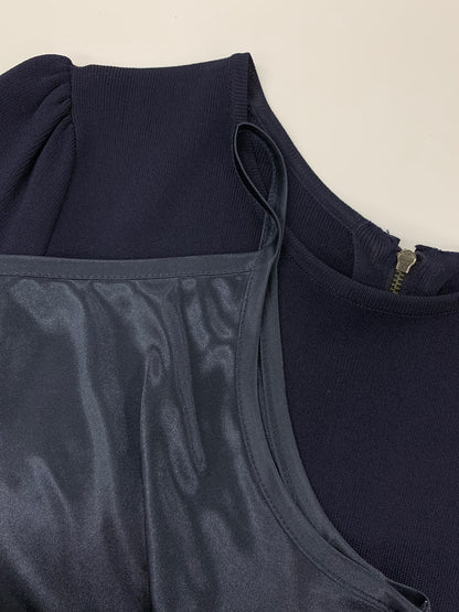 エムプルミエクチュール F718-026 ニットワンピース 36 ネイビー プリーツ ITZ2N2TH6RVC