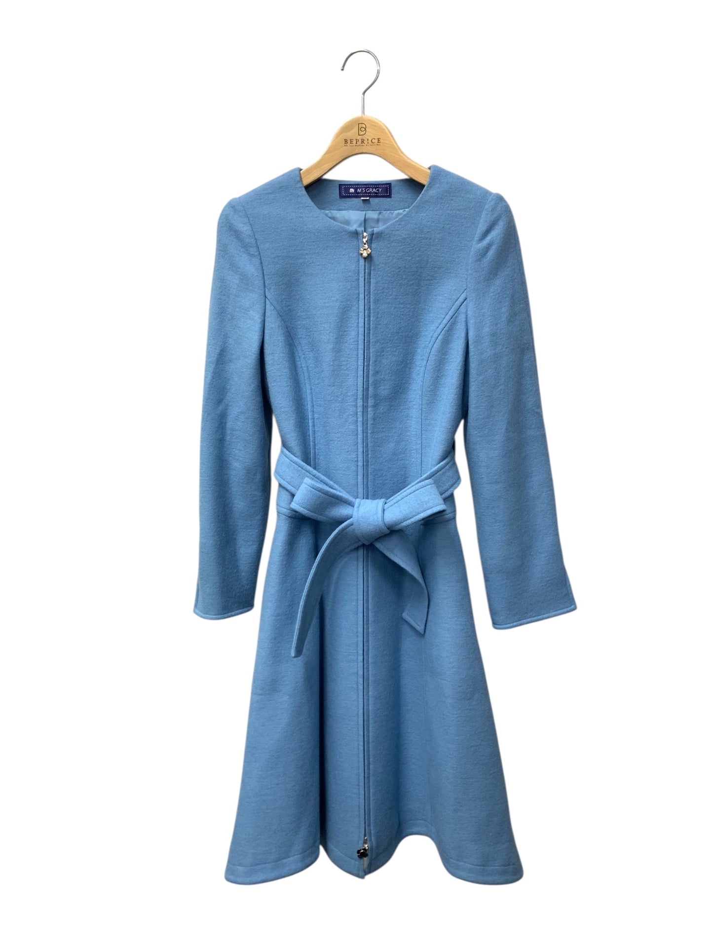 エムズグレイシー 529513 コート 38 ブルー ダブルジップ フラワー ノーカラー ITDGWC5TGGHY