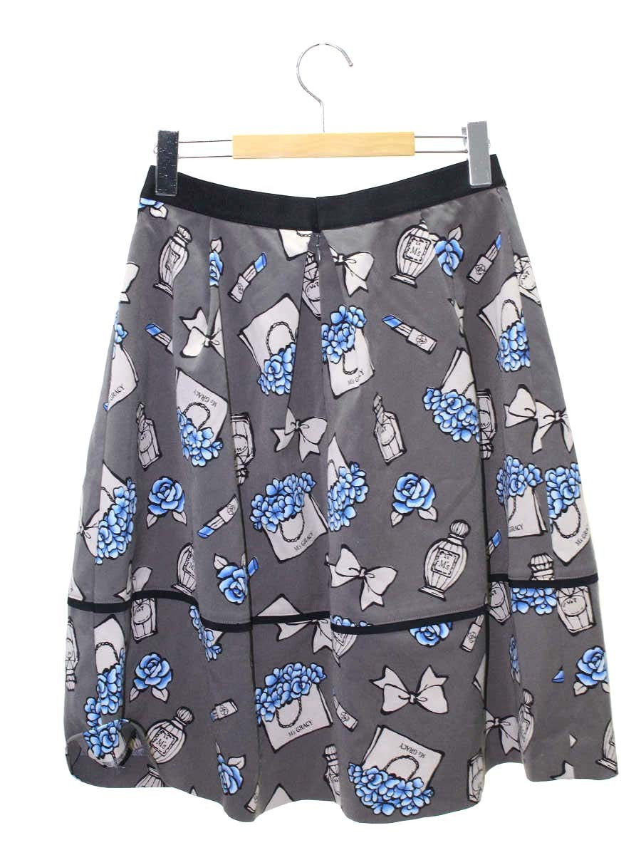 エムズグレイシー 917542 スカート 40 グレー アイコンモチーフ フレア