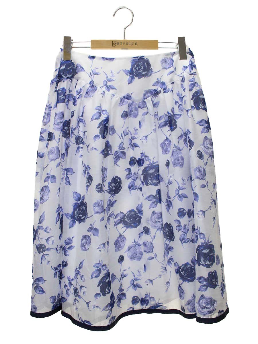 エムズグレイシー 317340 スカート 40 ホワイト バラ フレア ITVP5PJLVG3K
