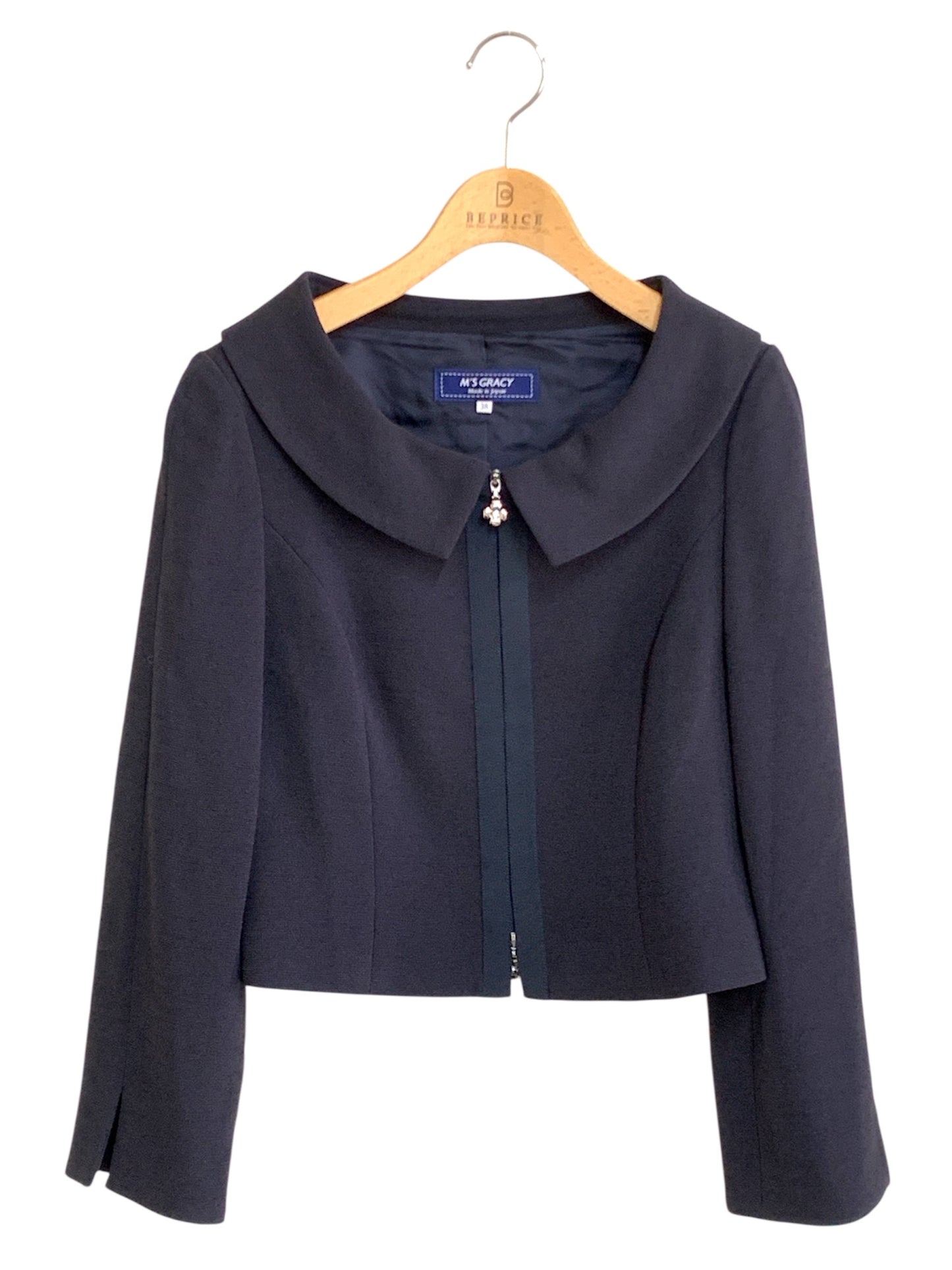 エムズグレイシー 814107 ジャケット 38 ネイビー 衿付き ITOX7NQJTHT8