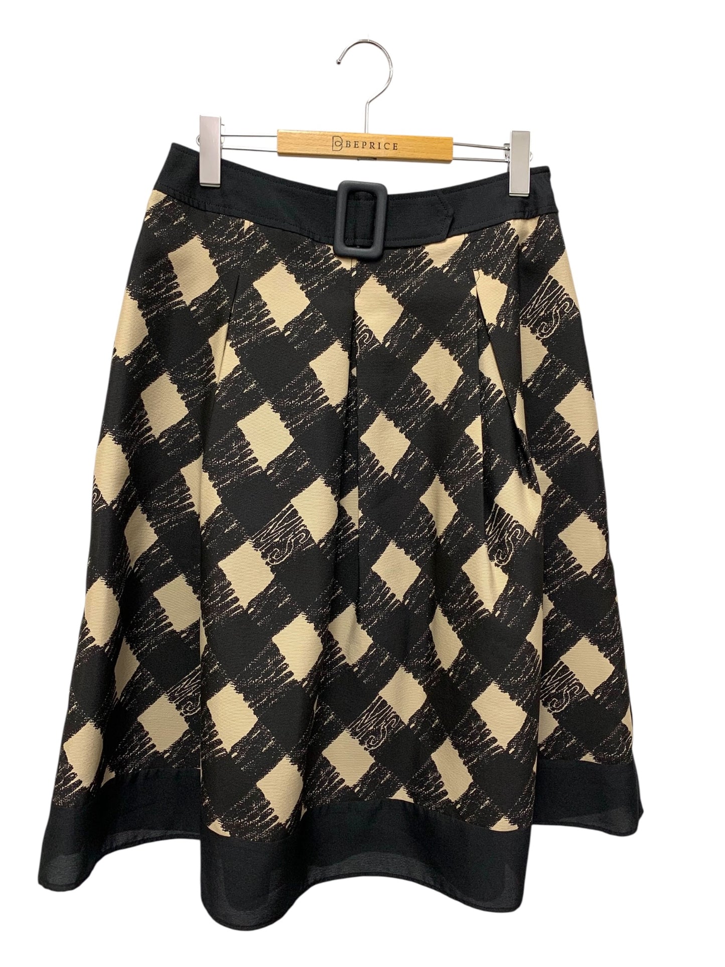 エムズグレイシー バイヤスチェックタックスカート 517318 42 ブラック チェック ロゴ ITU9YN56V9D5