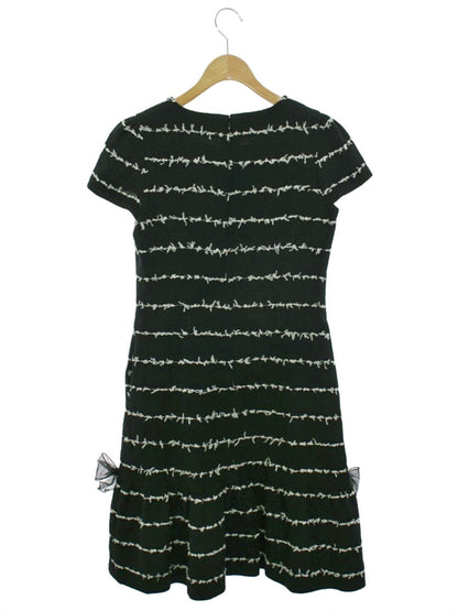 エムズグレイシー 011101 ワンピース 38 ブラック ボーダー リボン ITNEASYTBV48