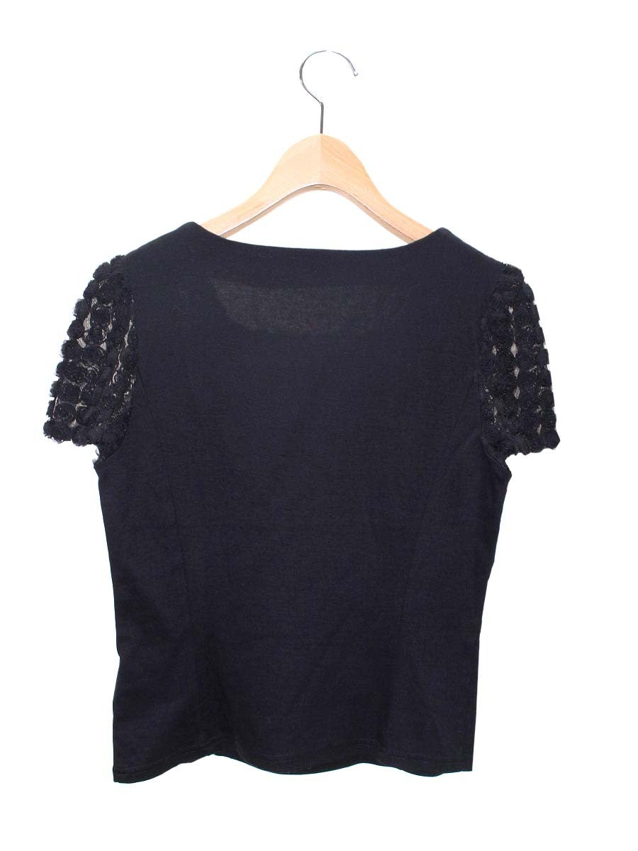 エムズグレイシー 125105 Tシャツ カットソー 38 ブラック ローズチュール リボン 切替 ITV01LS3L0U5