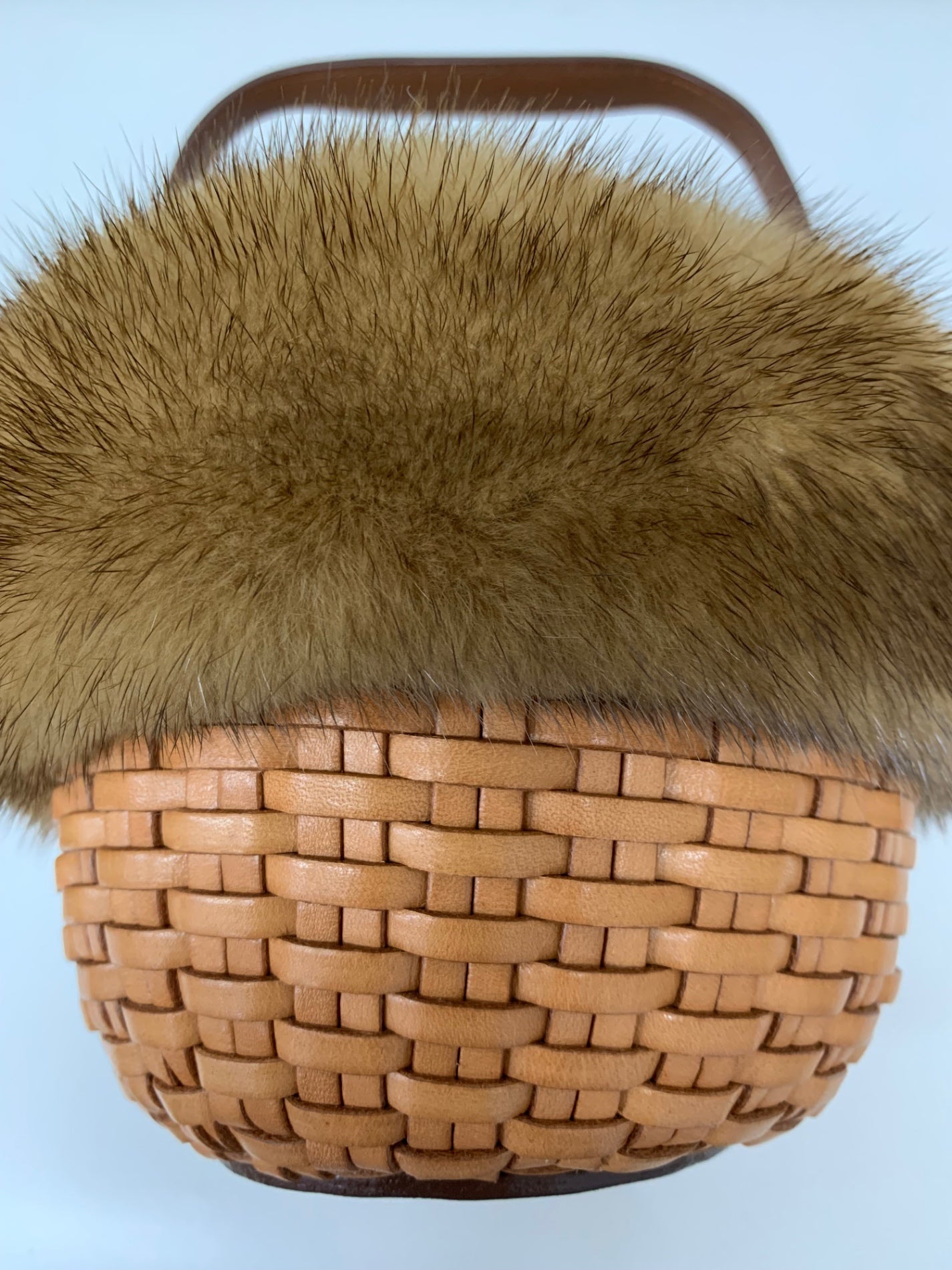 フォクシー ハンプトンバスケット ハンドバッグ ブラウン ミンクファー レザー 編み込み ITRZR4CYO7XK