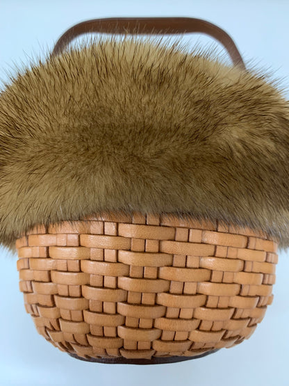 フォクシー ハンプトンバスケット ハンドバッグ ブラウン ミンクファー レザー 編み込み ITRZR4CYO7XK