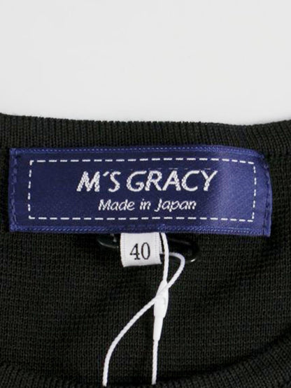 エムズグレイシー 018331 ワンピース 40 ブラック ニット リボン リブ袖 ITL3JTWHPTQG