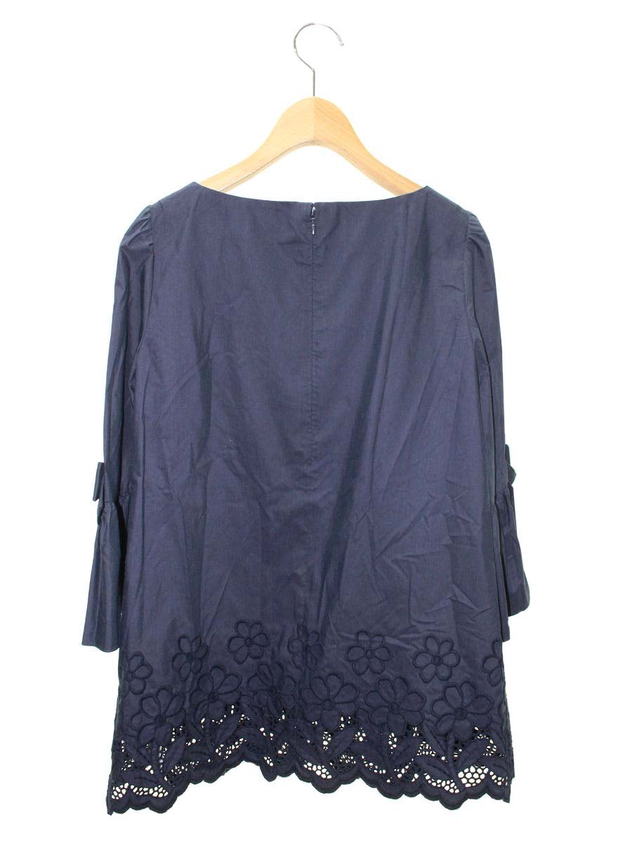 エムズグレイシー 720107 Tシャツ カットソー 38 ネイビー フラワーモチーフ 袖リボン ITQOIAYC8336
