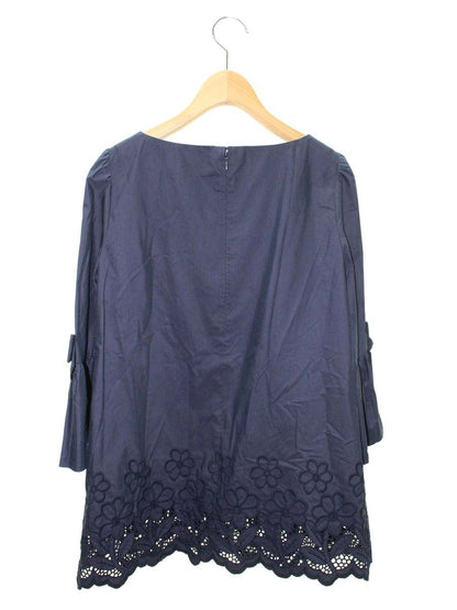 エムズグレイシー 720107 Tシャツ カットソー 38 ネイビー フラワーモチーフ 袖リボン ITQOIAYC8336