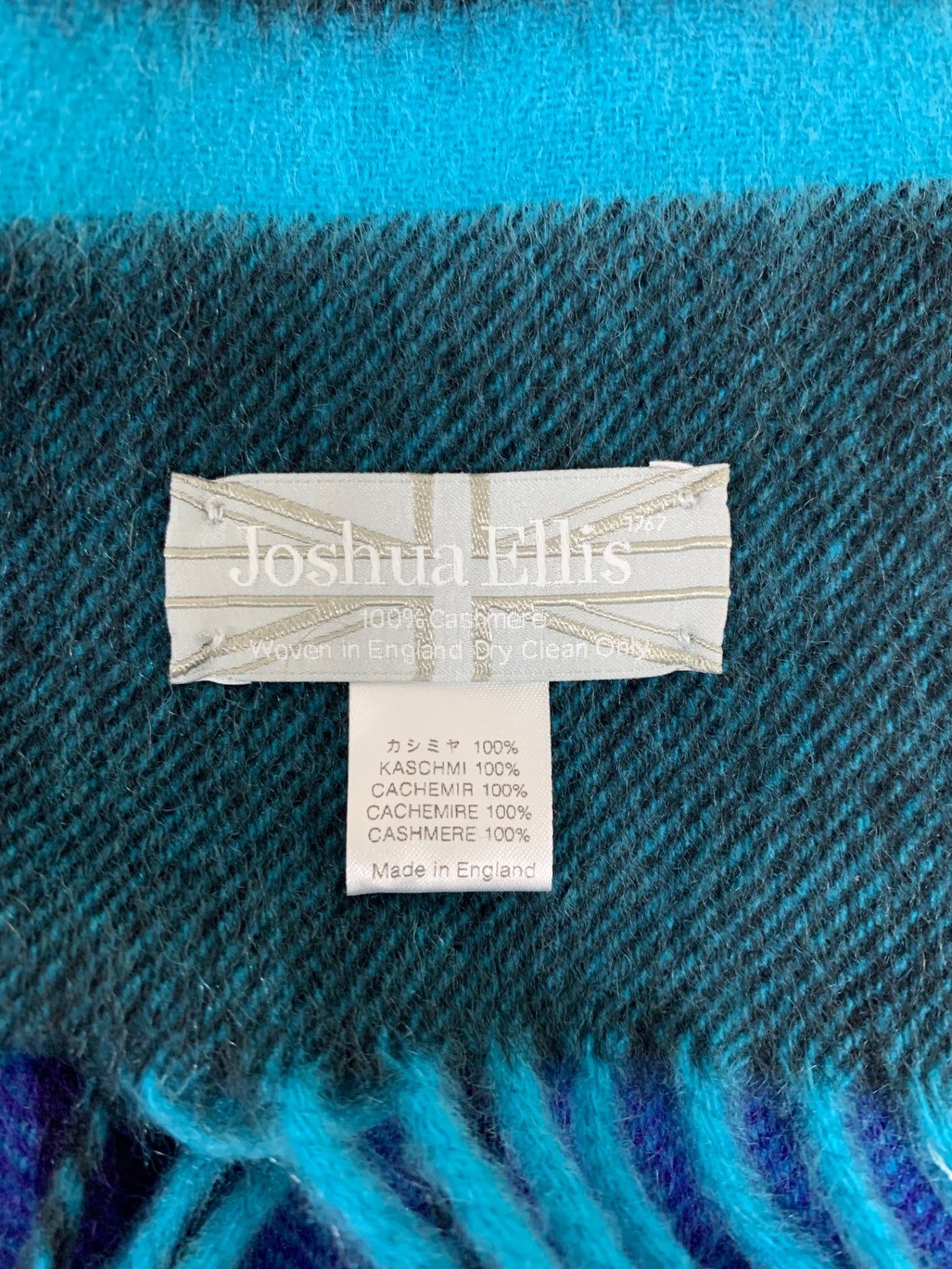 ジョシュアエリス 大判マフラー ネイビー ショール カシミヤ チェック柄 ITJOURMDS5FK