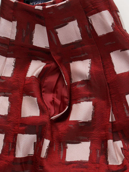 エムズグレイシー 817540 スカート 40 レッド スクエア柄 フレアー ITHOFJTEAZBC